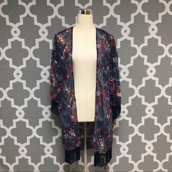 Angie Tops - ❌SOLD❌ Angie Fringe Chiffon Duster Kimono : 10:L